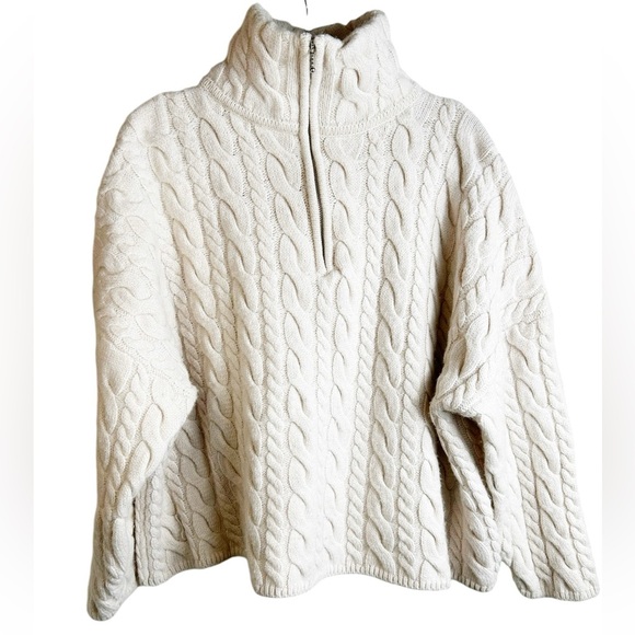 H&M cream cable knit sweater, zippered  collar, Medium - Picture 3 of 11